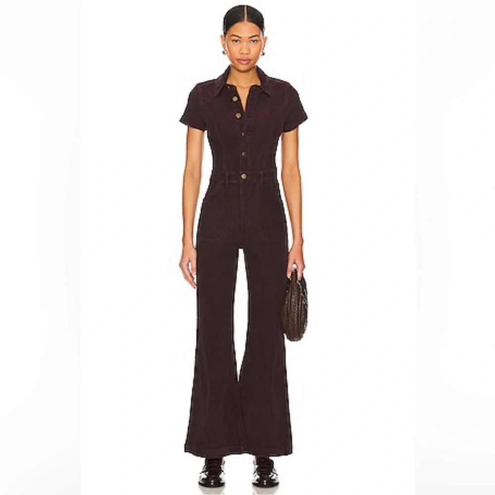 Rolla’s Corduroy Jumpsuit Burgundy 70s Retro Wide Leg Utility Boho Chic - Picture 1 of 12